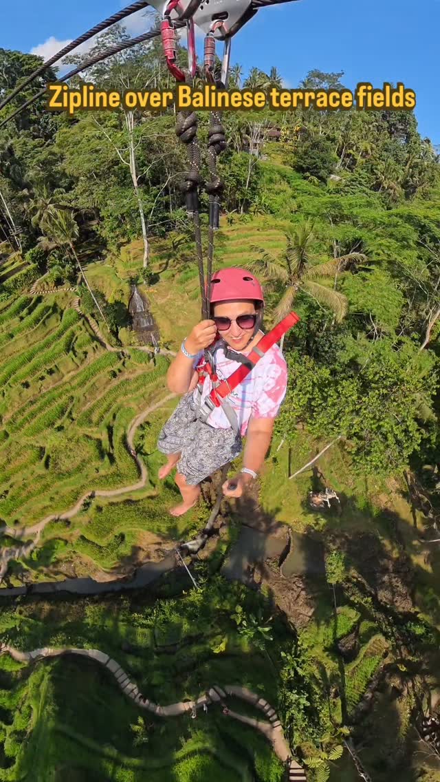 The zip line in #telalalangriceterraces #baliindonesia was a great way to admire the beautiful terraces from above fir a brief period of time so it makes the activity unique.
 This might have been touristy but the best option from my perspective as it counts as mini adventure 😀 I still refuse to swings, flying dresses and things like that ☺️
